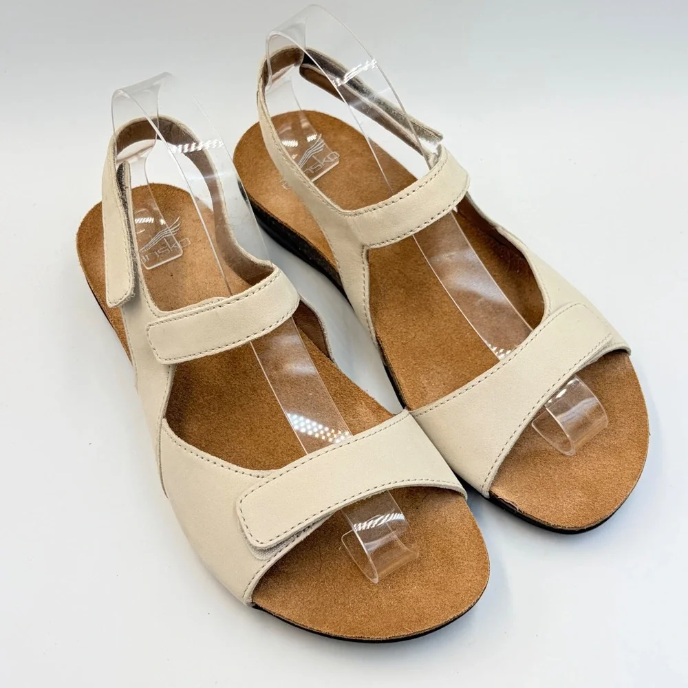 Dansko Ronda Cork‎ Sandals Nubuck Ivory Triple Strap Comfort Womens 40 US 9.5-10